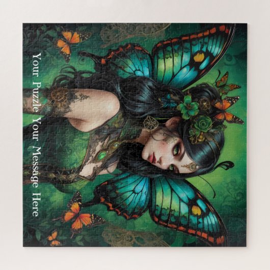 Groene Gotische Vlinder Meisje Legpuzzel (Horizontaal)