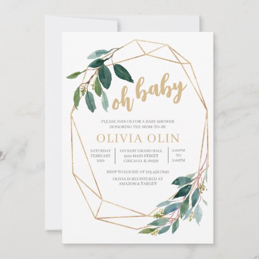 Groene Goud Baby Shower Kaart (Voorkant)
