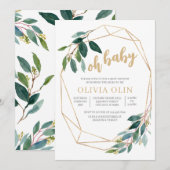 Groene Goud Baby Shower Kaart (Voorkant / Achterkant)