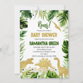 Groene Goud Dinosaurus Baby Shower Kaart (Voorkant)