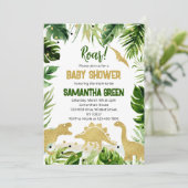 Groene Goud Dinosaurus Baby Shower Kaart (Staand voorkant)