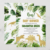 Groene Goud Dinosaurus Baby Shower Kaart (Voorkant / Achterkant)