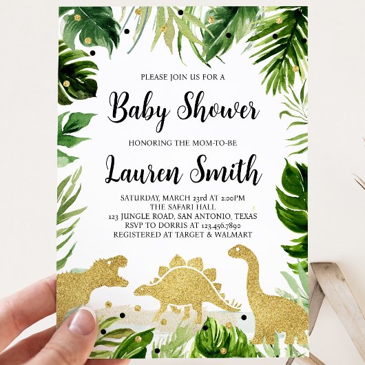 Groene Goud Dinosaurus Baby Shower  Kaart