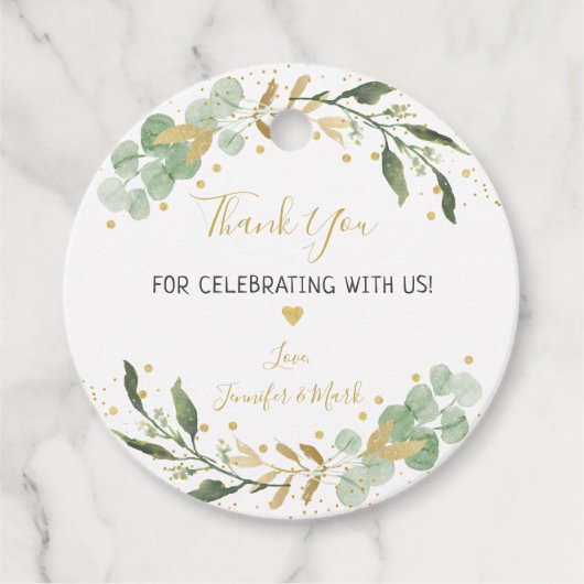 Groene Goud Eucalyptus Baby Shower Bedankjes Labels (Voorkant)