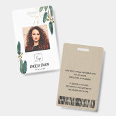 GROENE GOUD EUCALYPTUS WERKNEMER FOTO BARCODE BADGE (Voor- en achterkant)