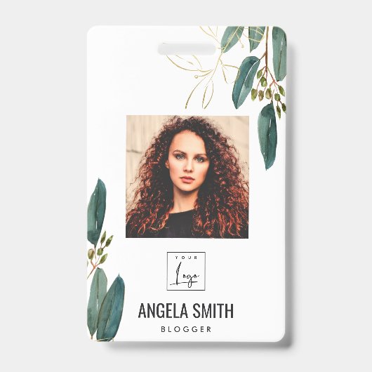 GROENE GOUD EUCALYPTUS WERKNEMER FOTO BARCODE BADGE (Voorzijde)