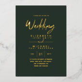 Groene Goud Folie Script Elegante Moderne Trouwfee Uitnodiging (Voorkant)
