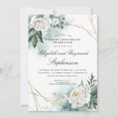 Groene goud geometrische bloemige huwelijksverjaar kaart (Voorkant)