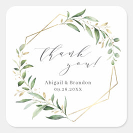 Groene Goud Geometrische Dankjewel Rustieke Bruilo Vierkante Sticker
