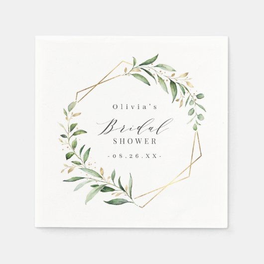 Groene Goud Geometrische Rustieke Bruidsshowers Servet (Voorkant)