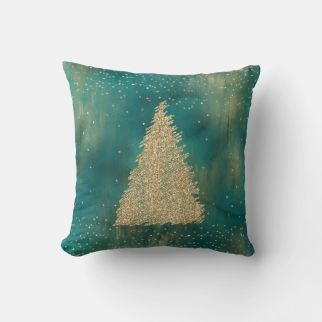 Groene Goud Glitter Sparkel Kerstboom    Kussen (Voorkant)
