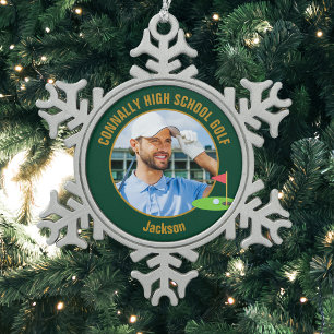 Groene Goud Golfer Foto Hoge School Golfteam Tin Sneeuwvlok Ornament
