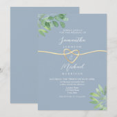 Groene goud hart stoffig blauwe trouw kaart (Voorkant / Achterkant)