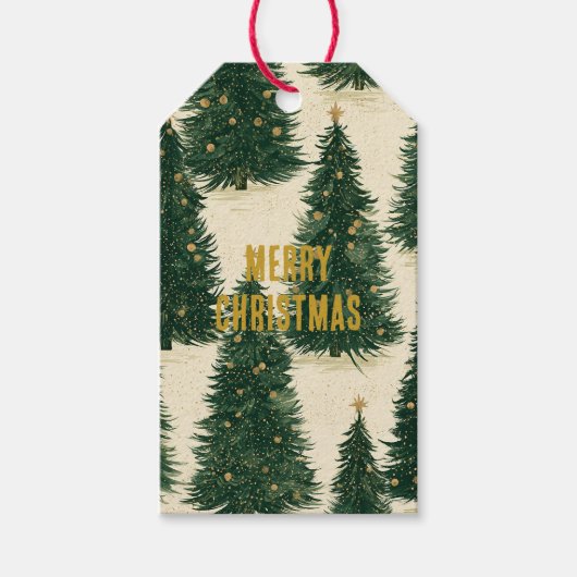 Groene Goud Kerstbomen Cadeaulabel (Voorkant)