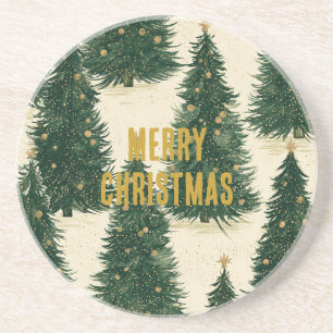 Groene Goud Kerstbomen Zandsteen Onderzetter