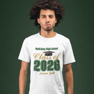 Groene Goud Klas van 2026 Aangepaste Afgestudeerde T-shirt