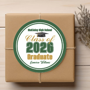 Groene Goud Klas van 2026 Afstudeerfeest Ronde Sticker
