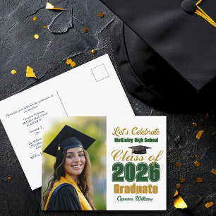 Groene Goud Klas van 2026 Foto Afstudeerfeest Uitnodiging Briefkaart