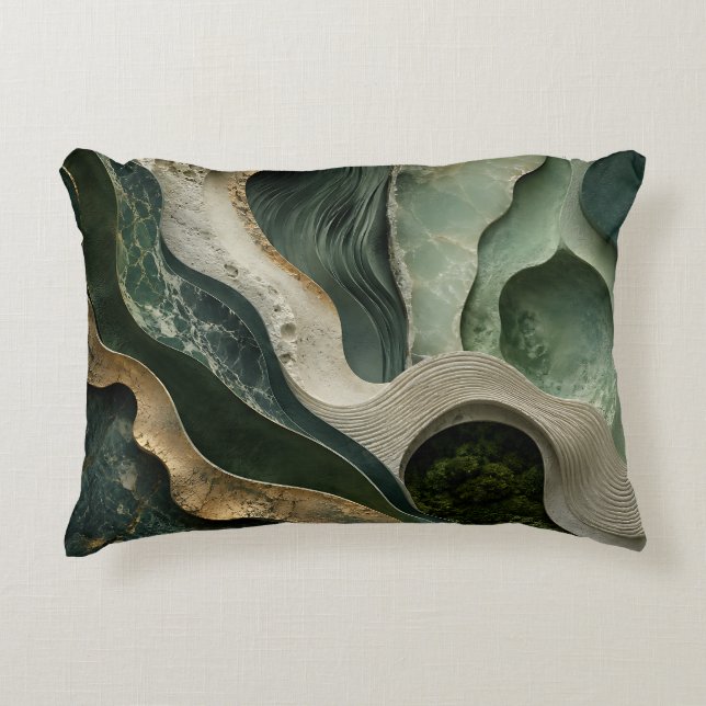Groene Goud Marmer Abstracte Worp Kussen | Jade Ku (Voorkant)
