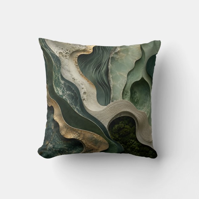 Groene Goud Marmer Abstracte Worpkussen | Jade Kun Kussen (Voorkant)