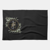 Groene goud monogram chic script zwart theedoek (Horizontaal)