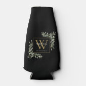 Groene goud monogram elegante zwarte moderne  flesjeskoeler (Voorkant)