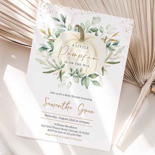Groene Goud Pompoen Baby Shower Kaart