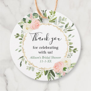Groene goud roze eucalyptus bruidsdouche bedankjes labels