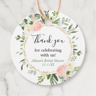 Groene goud roze eucalyptus bruidsdouche bedankjes labels