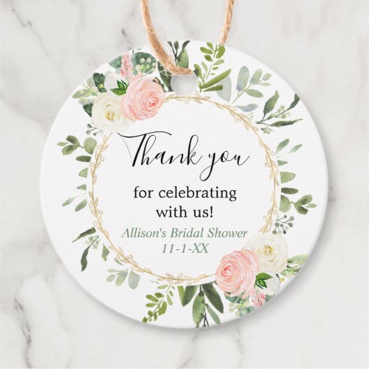 Groene goud roze eucalyptus bruidsdouche bedankjes labels (Voorkant)