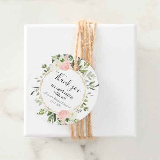 Groene goud roze eucalyptus bruidsfeest bedankjes labels (In situ)