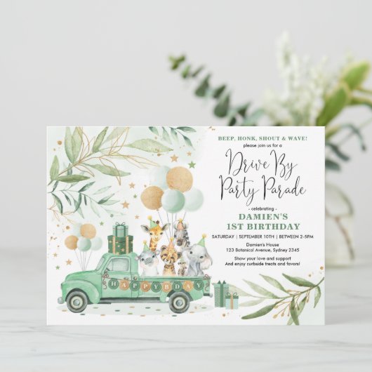 Groene Goud Safari Drive By Verjaardagsparade Kaart (Staand voorkant)