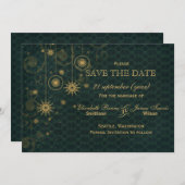 groene goud Snowflakes Winter behalve datum Save The Date (Voorkant / Achterkant)