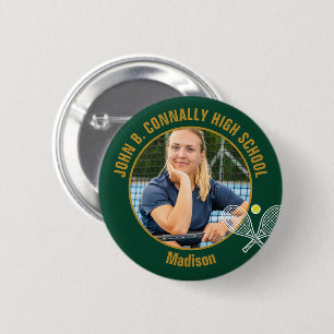 Groene Goud Tennisspeler Foto Middelbare School Ronde Button 5,7 Cm