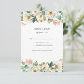 Groene Goud Witte Bloemen Bruiloft RSVP-kaarten RSVP Kaartje (Staand voorkant)