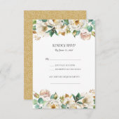 Groene Goud Witte Bloemen Bruiloft RSVP-kaarten RSVP Kaartje (Voorkant / Achterkant)