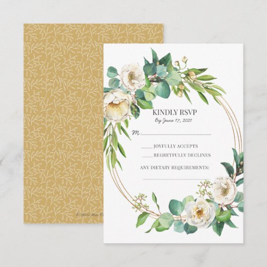 Groene goud witte bloemige trouw RSVP-kaarten RSVP Kaartje (Voorkant / Achterkant)