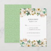 Groene goud witte bloemige trouw RSVP-kaarten RSVP Kaartje (Voorkant / Achterkant)