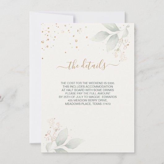 Groene goudbladeren Bachelorette Weekend Itinerary (Achterkant)