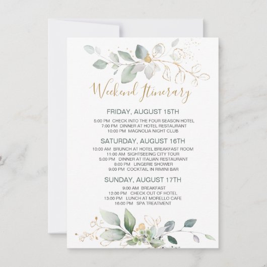 Groene goudbladeren Bachelorette Weekend Itinerary (Voorkant)