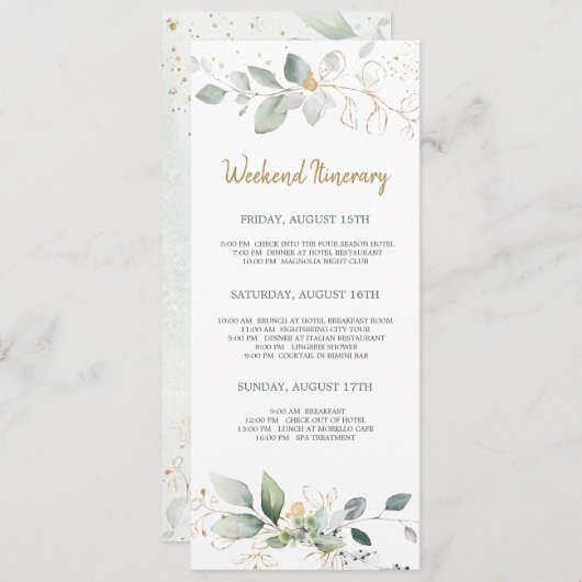 Groene goudbladeren Bachelorette Weekend Itinerary Kaart (Voorkant / Achterkant)