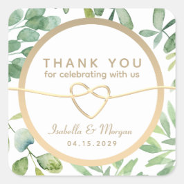 Groene Goudbladeren Botanische Trouw Dank Je Vierkante Sticker