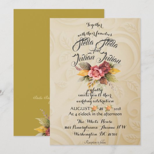 Groene goudbloem Rustic Elegant White Wedding Kaart (Voorkant / Achterkant)