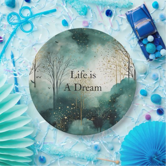 Groene goudbomen papieren bordje (Feest)