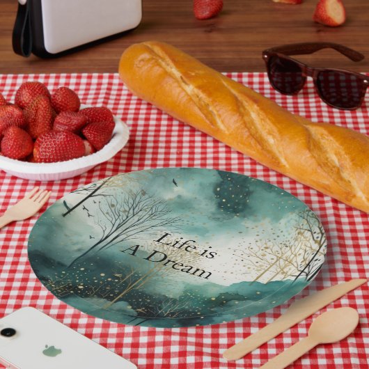 Groene goudbomen papieren bordje (Picknick)