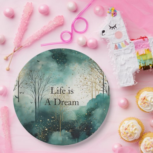 Groene goudbomen papieren bordje (Feest)