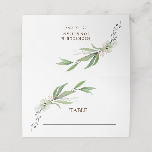 Groene goudbruine bruiloft plaatskaartje (Buitenkant ongevouwen)