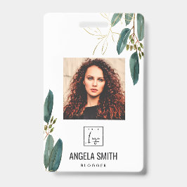 GROENE GOUDE EUCALYPTUS WERKGELEGENHEID FOTOBARCOD BADGE