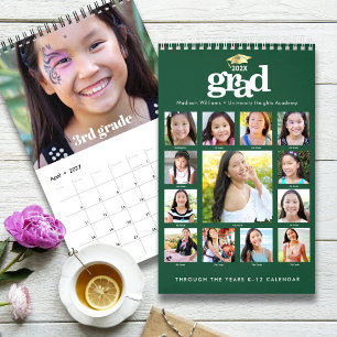 Groene Gouden Afstudeerfoto K–12 Collage 15 Maande Kalender