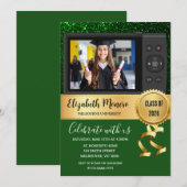Groene Gouden Afstudeerfoto Uitnodiging (Voorkant / Achterkant)